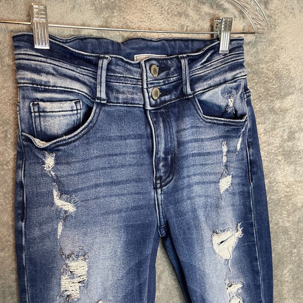 Kancan Women High Rise Super Flare Jean 26 Distressed Festival Cowgirl Glam - Picture 3 of 13